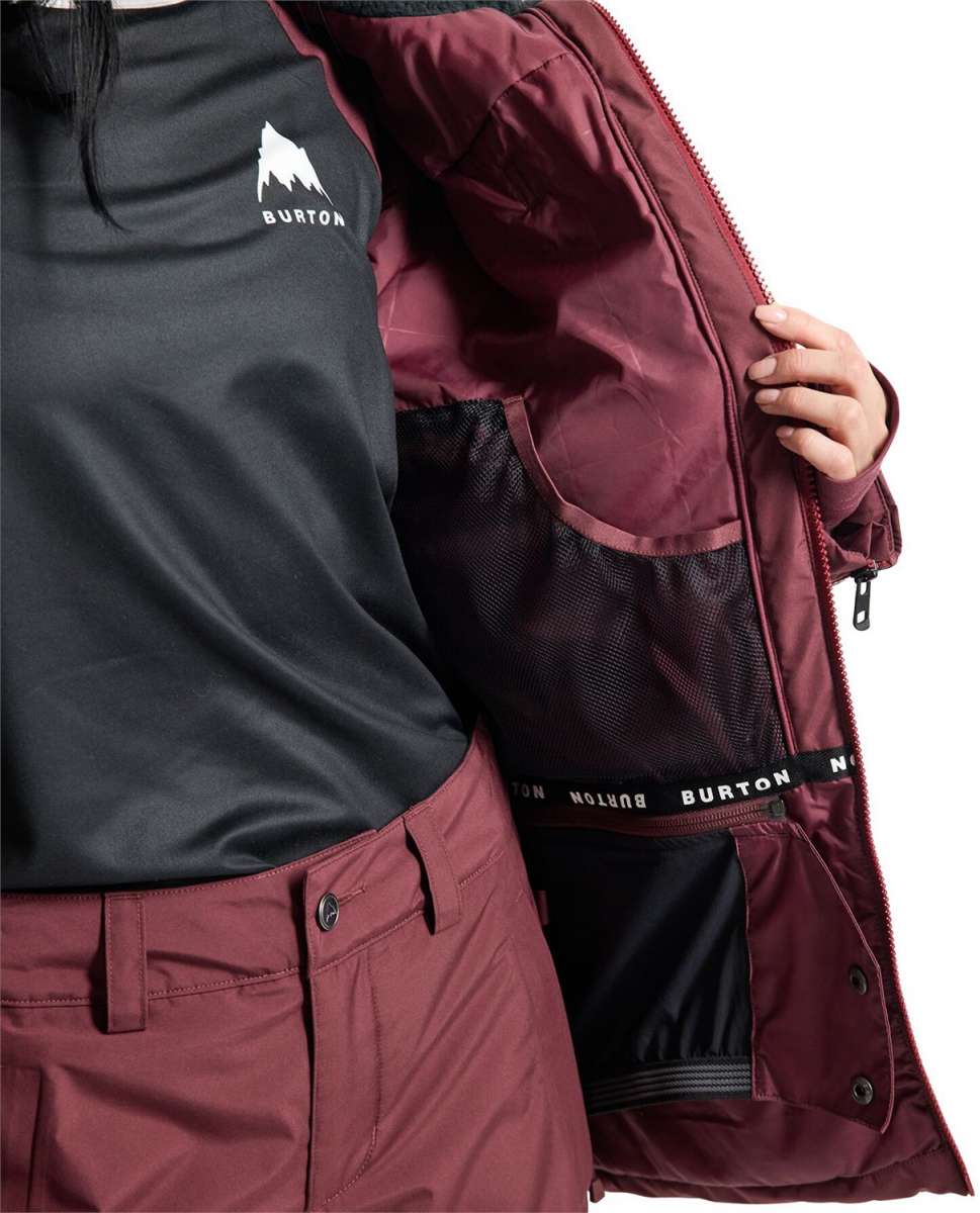 Burton Women's Pillowline GORE-TEX Insulated Jacket 2024 - A black jacket with a white logo on the left chest and a zipper closure.