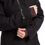 Burton Women's Pillowline GORE-TEX Insulated Jacket 2024 - A black jacket with a zipper down the front and a Gore-Tex logo on the left sleeve cuff.