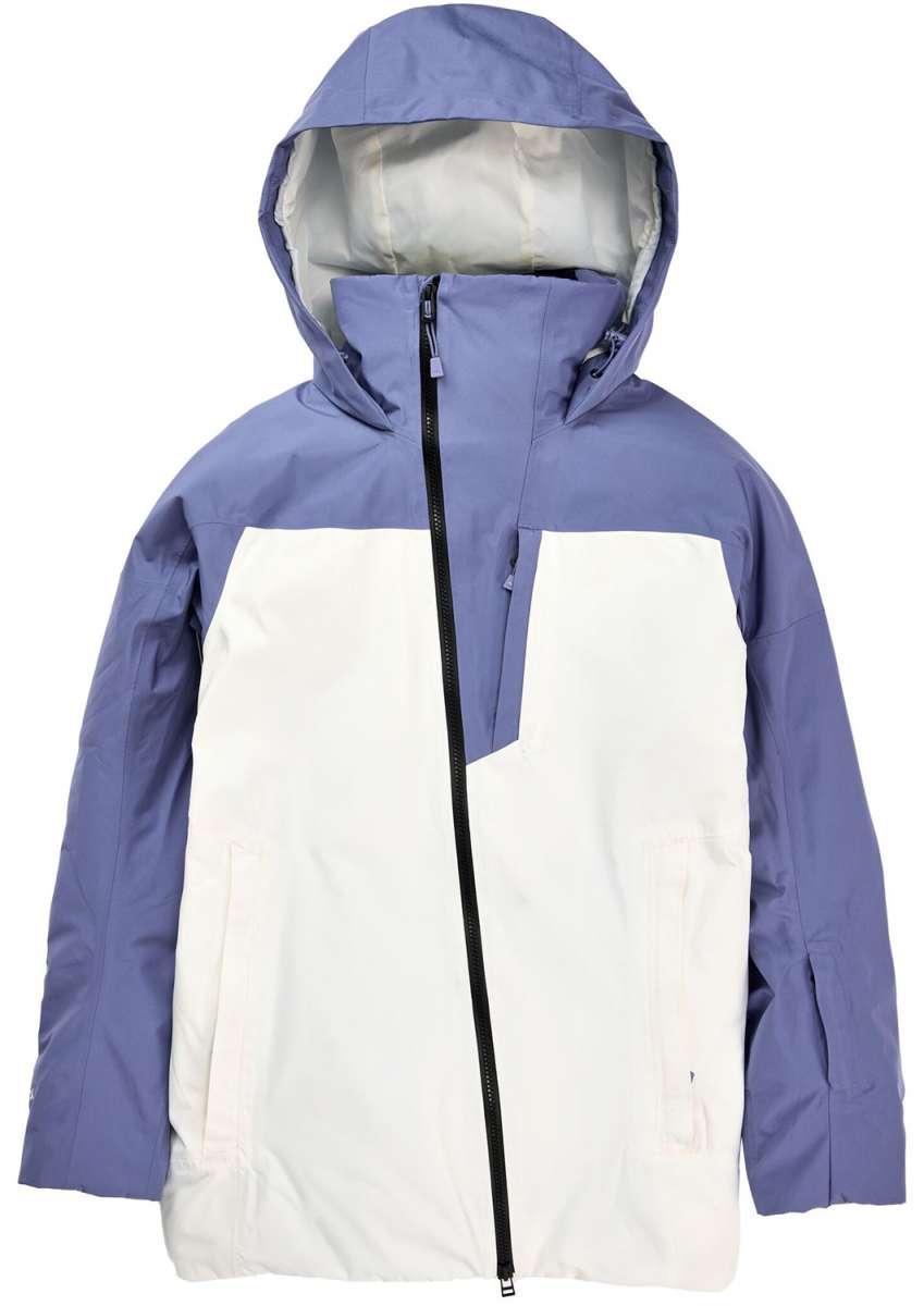 Burton Women's Pillowline GORE-TEX Insulated Jacket 2024 - A blue and white jacket with a hood, featuring a zipper down the front.