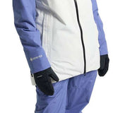 Burton Women's Pillowline GORE-TEX Insulated Jacket 2024 - A blue and white jacket with a hood, zipper closure, and two zippered pockets on the front.