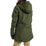 Burton Women's Pillowline GORE-TEX Insulated Jacket 2024 - A dark green jacket with a hood, featuring a zipper and two pockets on the front.