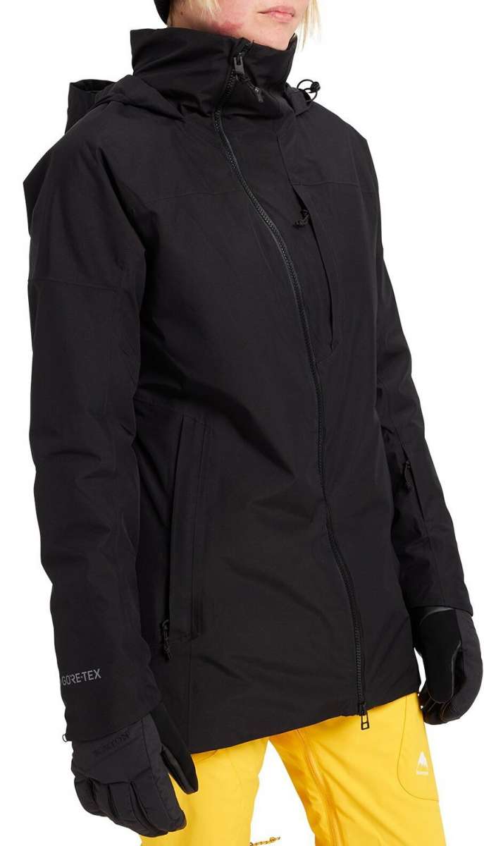 Burton Women's Pillowline GORE-TEX Insulated Jacket 2024 - A black insulated jacket with a hood and zippered pockets.