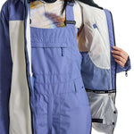 Burton Women's Pillowline GORE-TEX Insulated Jacket 2024 - A blue and white jacket with a black zipper on the chest, featuring a hood and adjustable cuffs.