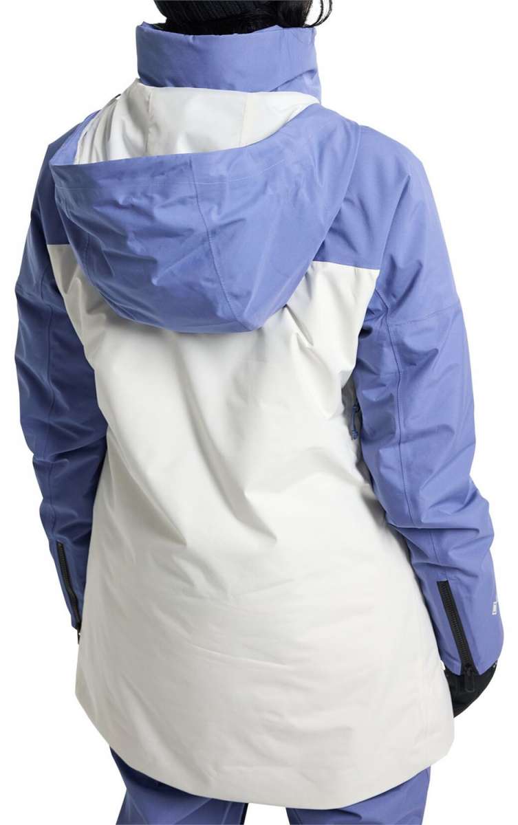 Burton Women's Pillowline GORE-TEX Insulated Jacket 2024 - A blue and white jacket with a hood, featuring a zipper closure on the front.