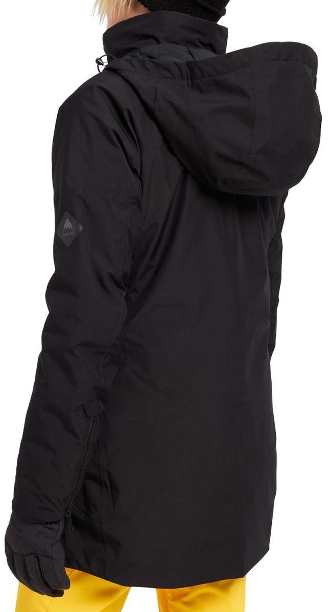 Burton Women's Pillowline GORE-TEX Insulated Jacket 2024 - A black insulated jacket with a high collar and zippered pockets on both sides.