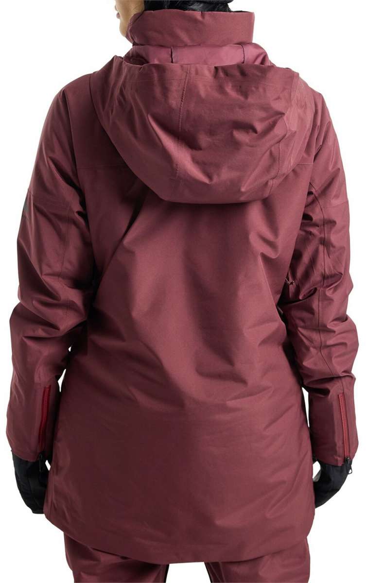 Burton Women's Pillowline GORE-TEX Insulated Jacket 2024 - A burgundy jacket with a high collar and zippered pockets on both sides.