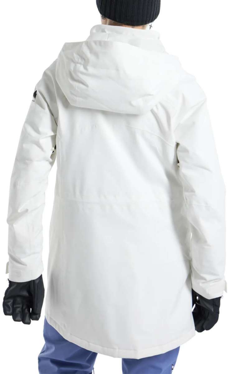 Burton Women's Prowess 2.0 2L Jacket 2024 - A white jacket with a hood and black logos on both sleeves.