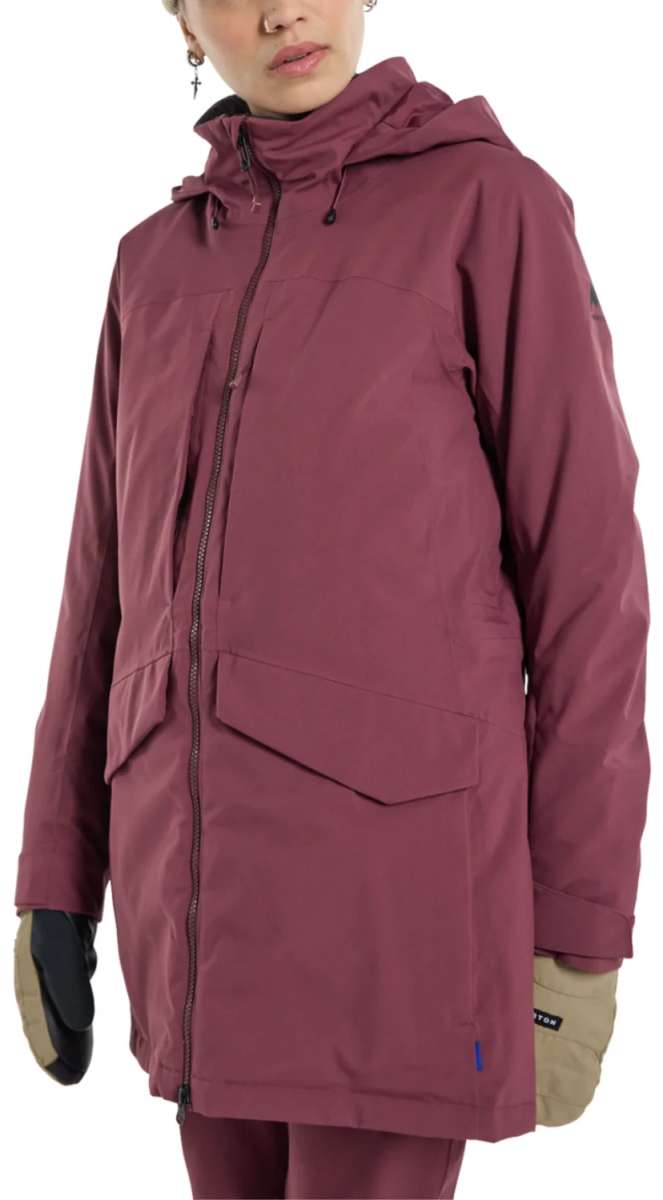 Burton Women's Prowess 2.0 2L Jacket 2024 - A dusty rose-colored jacket with a hood and two zippered pockets on the front.