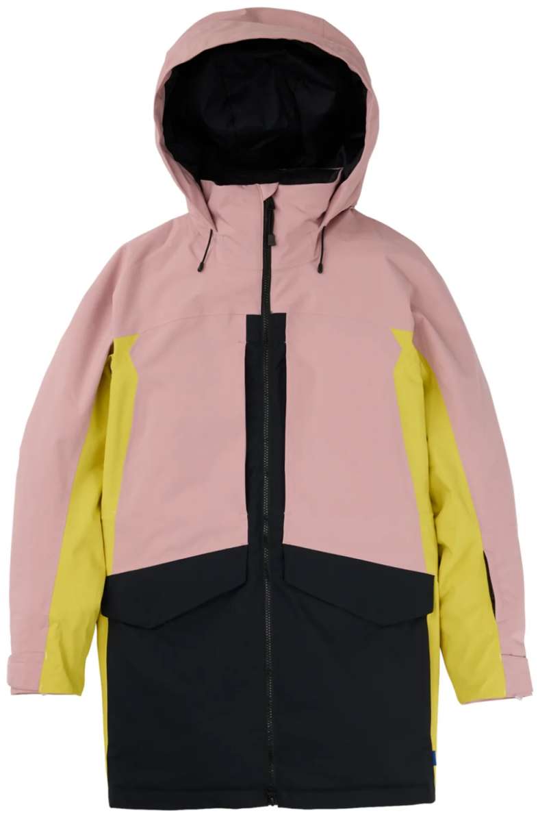 Burton Women's Prowess 2.0 2L Jacket 2024 - A pink and black jacket with yellow accents on the sleeves.