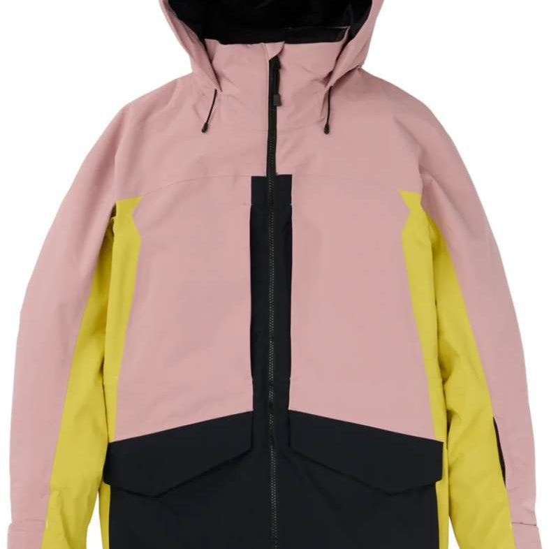 Burton Women's Prowess 2.0 2L Jacket 2024 - A pink and black jacket with yellow accents on the sleeves.