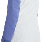 Burton Women's Prowess 2.0 2L Jacket 2024 - A blue and white jacket with a hood, featuring a mountain graphic on the left sleeve.