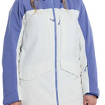 Burton Women's Prowess 2.0 2L Jacket 2024 - A white and blue jacket with a hood, featuring two zippered pockets on the front.