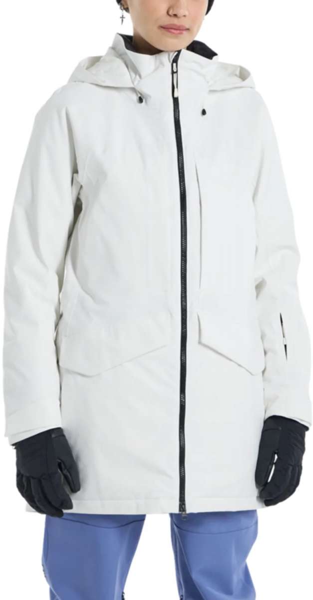 Burton Women's Prowess 2.0 2L Jacket 2024 - A white jacket with a black zipper and two zippered pockets on either side.