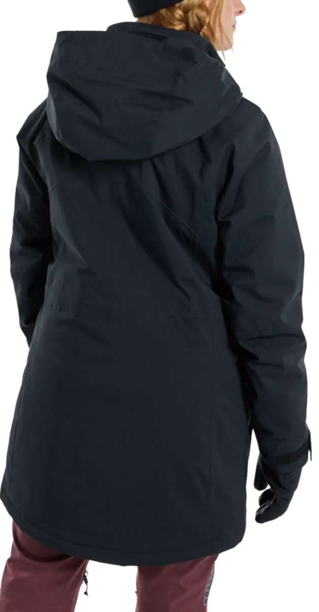 Burton Women's Prowess 2.0 2L Jacket 2024 - A black jacket with a hood, featuring a zipper and two zippered pockets on the front.