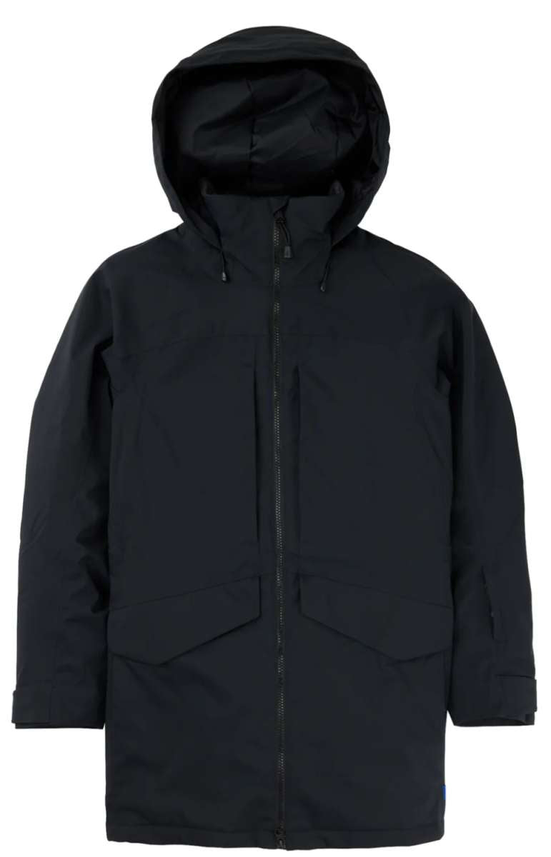 Burton Women's Prowess 2.0 2L Jacket 2024 - A black jacket with a hood, featuring two zippered pockets on the front and a zipper down the center.