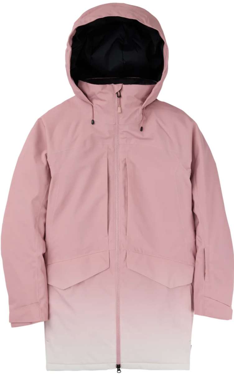 Burton Women's Prowess 2.0 2L Jacket 2024 - A dusty rose-colored jacket with a hood and two zippered pockets on the front.