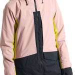 Burton Women's Prowess 2.0 2L Jacket 2024 - A dusty rose-colored jacket with black accents and a high collar, featuring a zippered chest pocket on the left side.