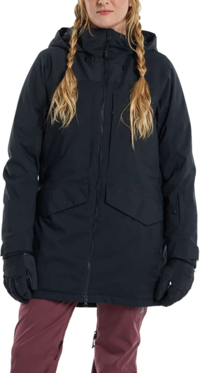 Burton Women's Prowess 2.0 2L Jacket 2024 - A black jacket with a hood, zippered pockets and adjustable cuffs.