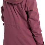 Burton Women's Prowess 2.0 2L Jacket 2024 - A woman wearing a maroon-colored jacket with a hood and silver zipper pull.