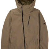 Burton Women's Pyne 2L Shell Jacket 2024 - A tan-colored jacket with a hood, featuring two zippered pockets on the front and a small logo on the left sleeve.