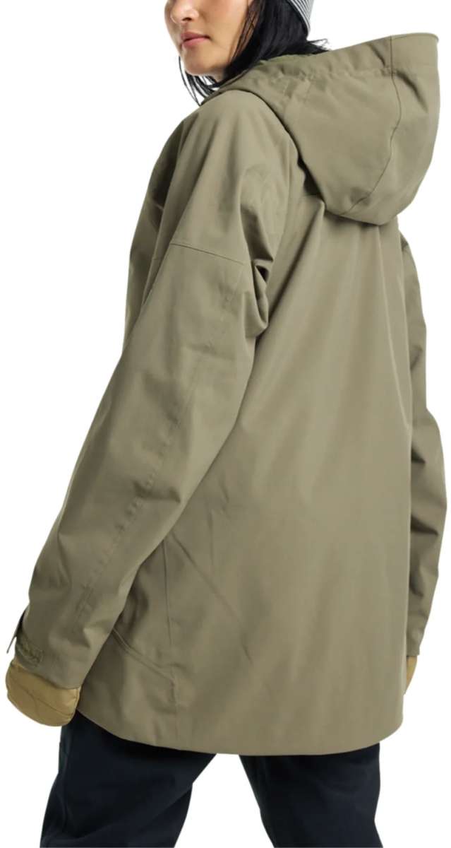 Burton Women's Pyne 2L Shell Jacket 2024 - A tan-colored jacket with a hood, featuring a zippered front and two side pockets.