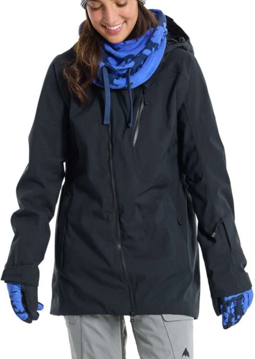 Burton Women's Pyne 2L Shell Jacket - A black jacket with a hood, featuring a zipper down the front and two zippered pockets on either side.