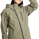 Burton Women's Pyne 2L Shell Jacket 2024 - A khaki-colored jacket with a hood, featuring two zippered pockets on the front and a black zipper down the center.