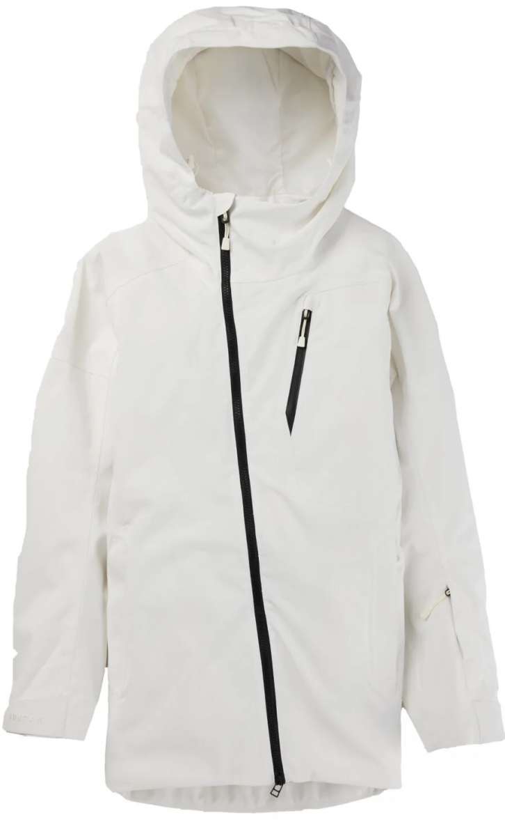 Burton Women's Pyne 2L Shell Jacket 2024 - A white jacket with a black zipper and two zippered pockets on the chest.