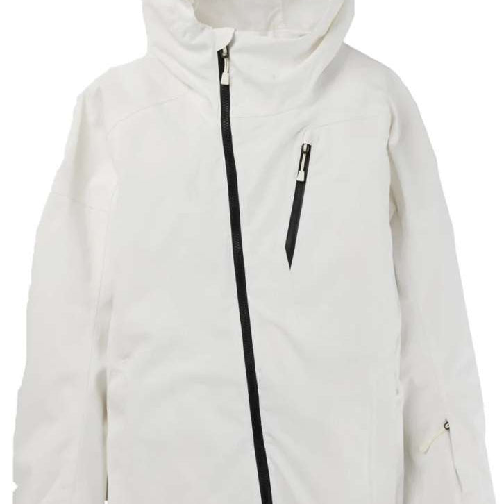 Burton Women's Pyne 2L Shell Jacket 2024 - A white jacket with a black zipper and two zippered pockets on the chest.