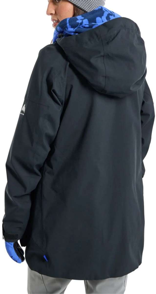 Burton Women's Pyne 2L Shell Jacket 2024 - A black jacket with a blue patterned hood lining and white logo on the left sleeve.
