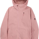 Burton Women's Pyne 2L Shell Jacket 2024 - A dusty rose-colored jacket with a hood, featuring two zippered pockets on the front and a small logo on the left sleeve.