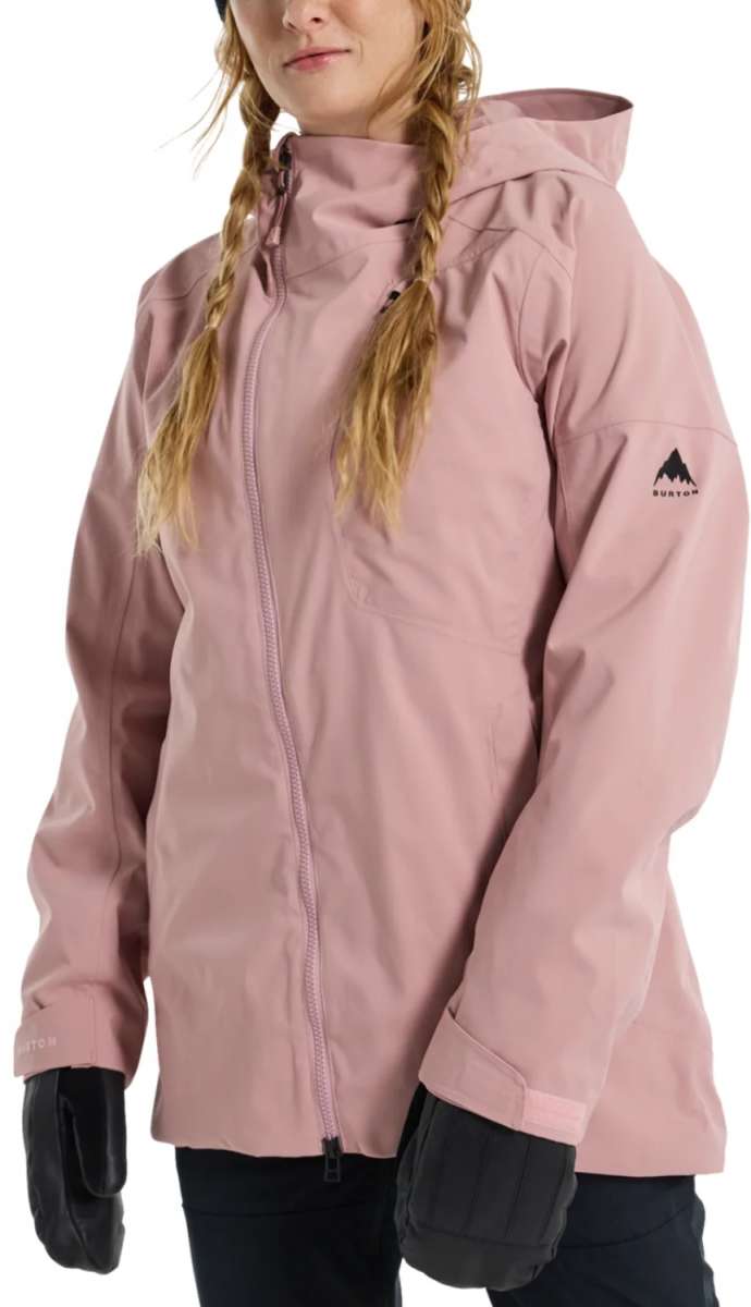 Burton Women's Pyne 2L Shell Jacket 2024 - A dusty rose-colored jacket with a hood and zippered pockets.