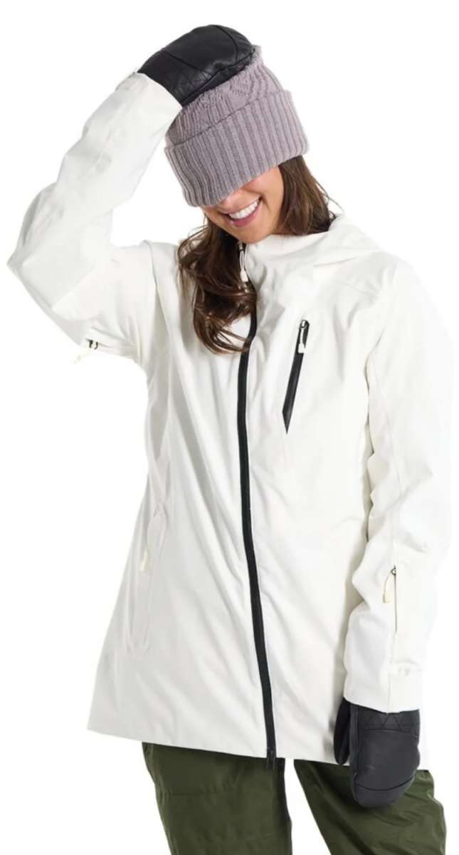 Burton Women's Pyne 2L Shell Jacket 2024 - A white jacket with a black zipper and two zippered pockets on either side.