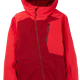 Burton Ladies Pyne Shell Jacket 2023 - A red jacket with a hood, featuring a zippered chest pocket and adjustable cuffs.