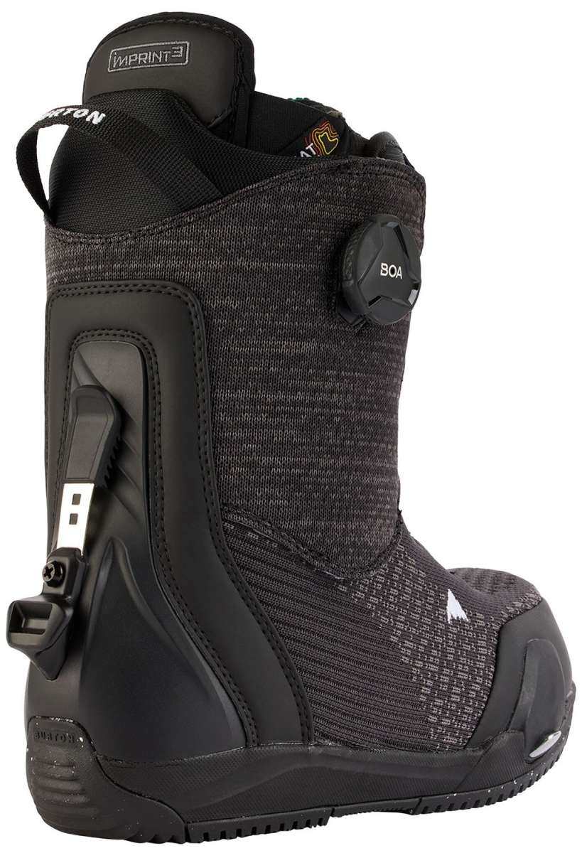 Burton Women's Ritual Step On Boot 2024 - A black women's snowboard boot with a textured fabric upper and white stitching.