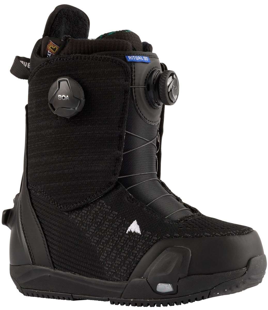Burton Women's Ritual Step On Boot 2024 - Black snowboard boots with a textured pattern on the upper and silver buckles.
