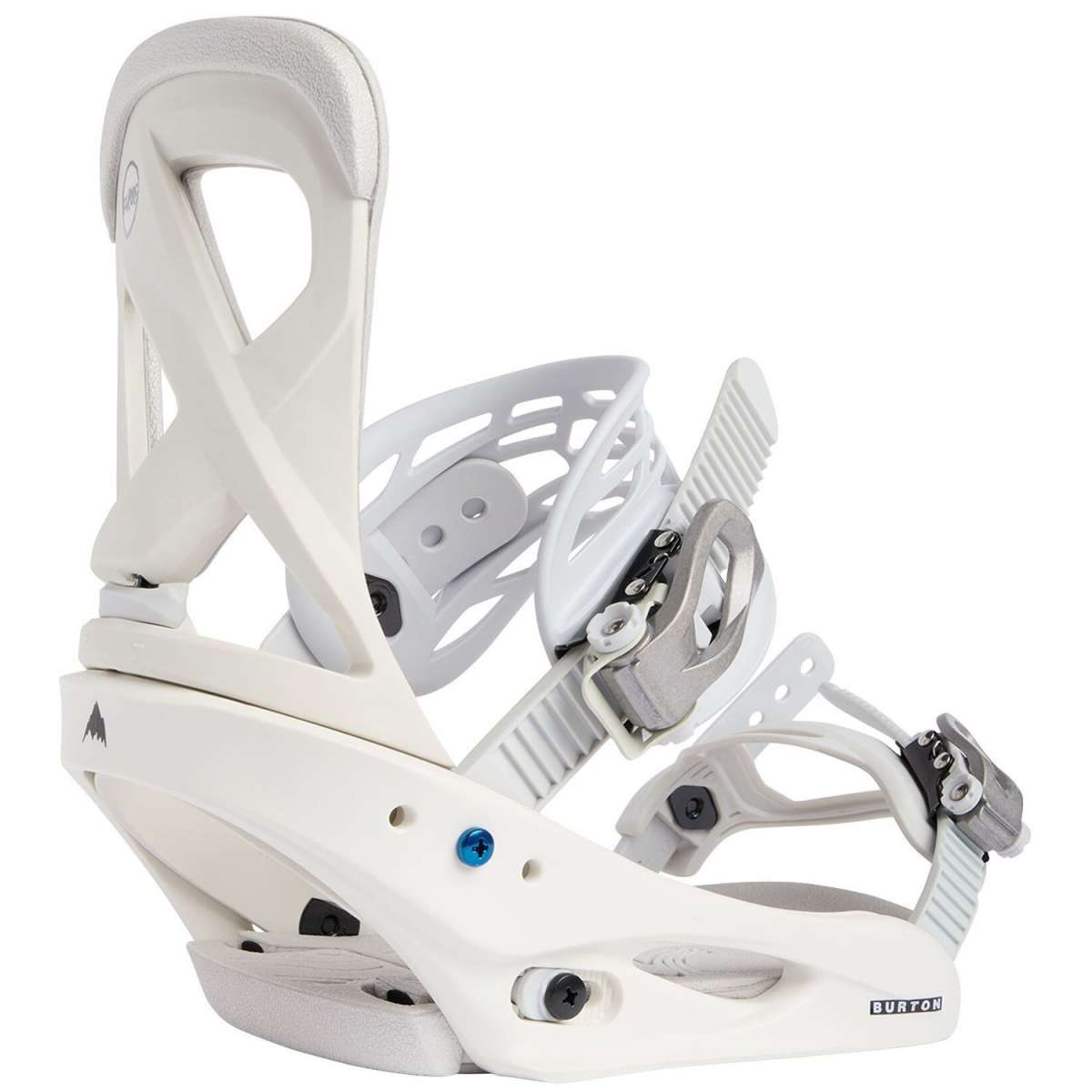 Burton Women's Scribe Snowboard Binding - A white snowboard binding with a gray strap and silver buckles.