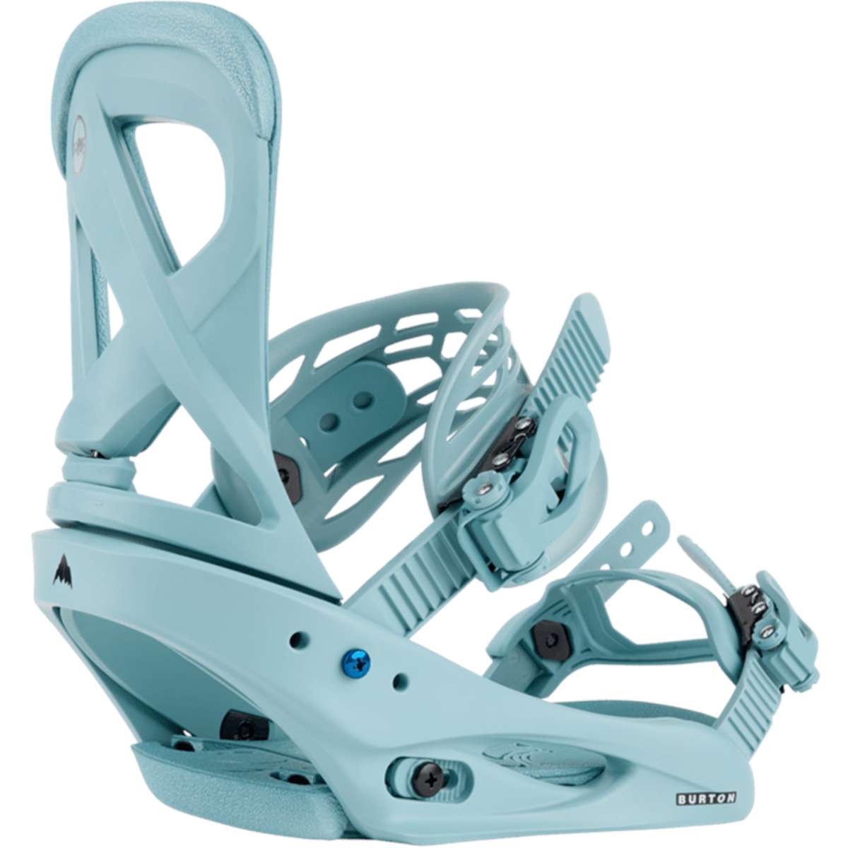 Burton Women's Scribe Snowboard Binding 2024 - A light blue snowboard binding with a black strap and silver screws.