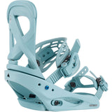 Burton Women's Scribe Snowboard Binding 2024 - A light blue snowboard binding with a black strap and silver screws.