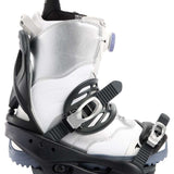 Burton Women's Scribe Snowboard Binding 2024 - A pair of women's snowboard bindings with a sleek, modern design and silver buckles.