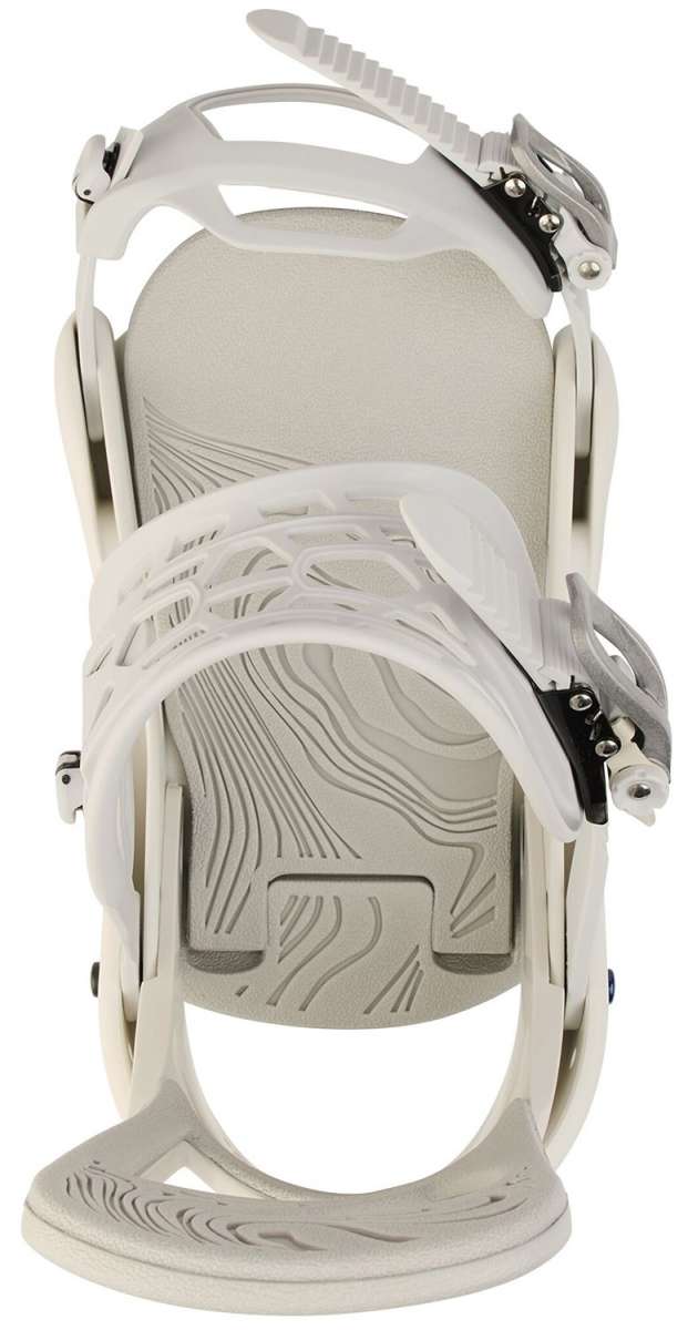 Burton Women's Scribe Snowboard Binding - A white snowboard binding with a textured pattern on the baseplate and straps, viewed from the back.