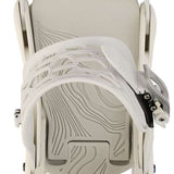 Burton Women's Scribe Snowboard Binding - A white snowboard binding with a textured pattern on the baseplate and straps, viewed from the back.