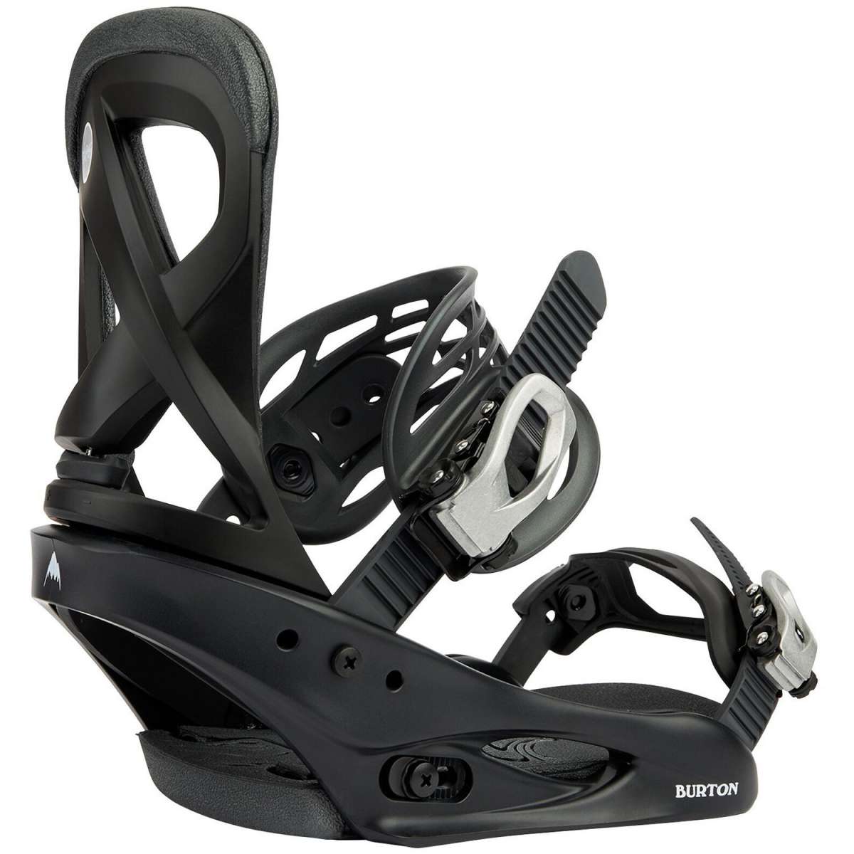 Burton Women's Scribe Snowboard Binding - A black snowboard binding with a white logo on the strap and silver buckles.