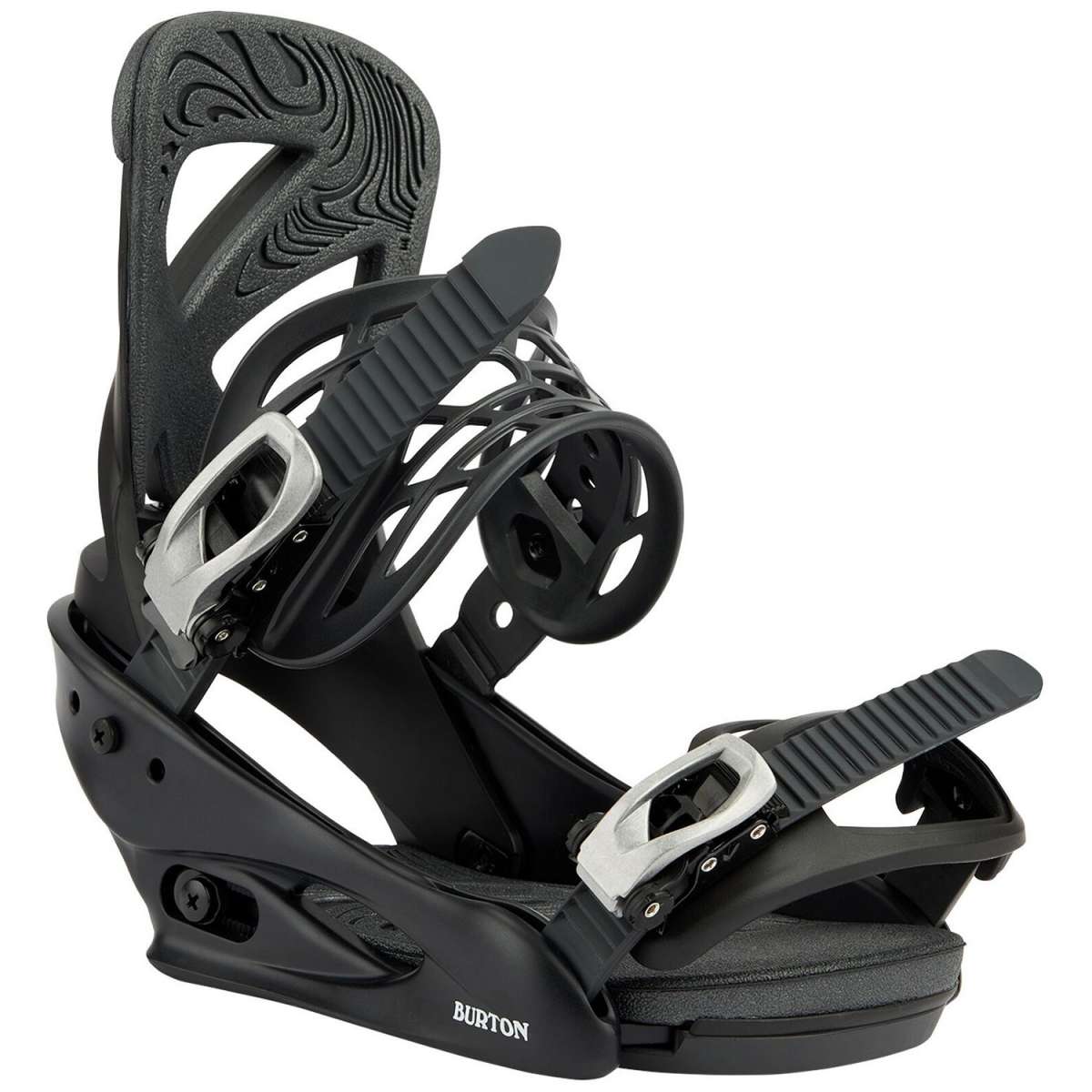 Burton Women's Scribe Snowboard Binding - A black snowboard binding with a textured pattern on the strap and silver buckles.