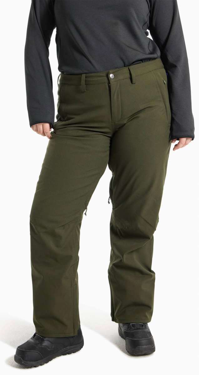 Burton Ladies Society 2L Insulated Pant 2024 - Dark-colored, straight-leg pants with a zippered fly and belt loops.