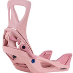 Burton Women's Step On Snowboard Bindings 2024 - A pair of women's snowboard bindings in a light pink color with black screws and buckles.
