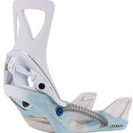 Burton Women's Step On Snowboard Bindings 2024 - A pair of white snowboard bindings with a blue logo on the front strap.