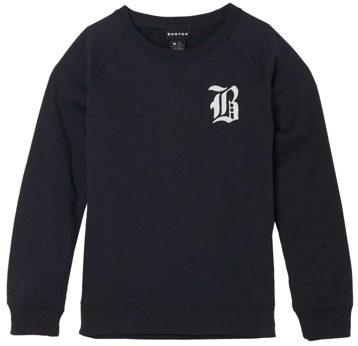 Burton Ladies Talent Scout Crew Top 2023 - A black crew neck sweatshirt with a white logo on the left chest featuring a stylized "B" and "Talent Scout" in small print.