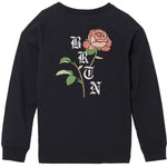 Burton Ladies Talent Scout Crew Top 2023 - A black crew-neck top with a pink rose graphic on the chest and "BURTON" written in white letters across the front.