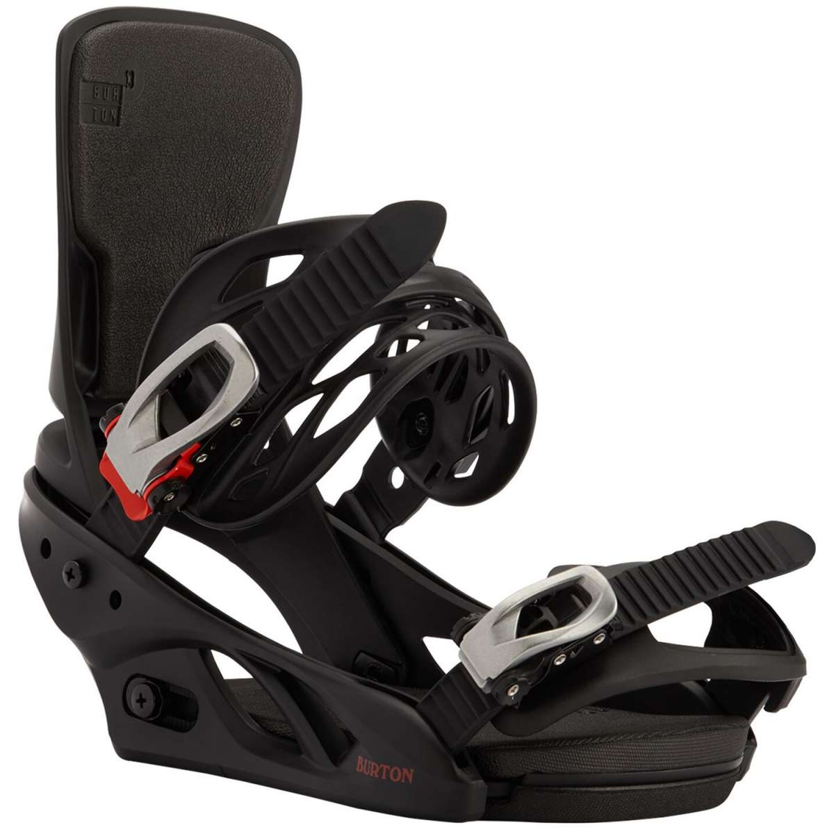 Burton Women's Lexa Snowboard Bindings - A black snowboard binding with a red accent on the highback strap and silver buckles.